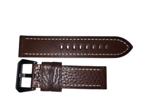 Handmade Dark Brown genuine leather watch band/ black Buckle 24mm. For Panerai